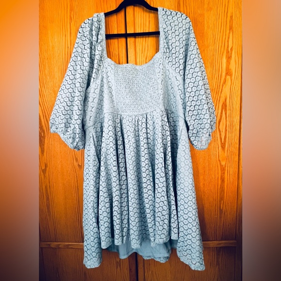 Torrid Light Blue Sweetheart Neck Lace Long Sleeve Mini Dress - Picture 5 of 9